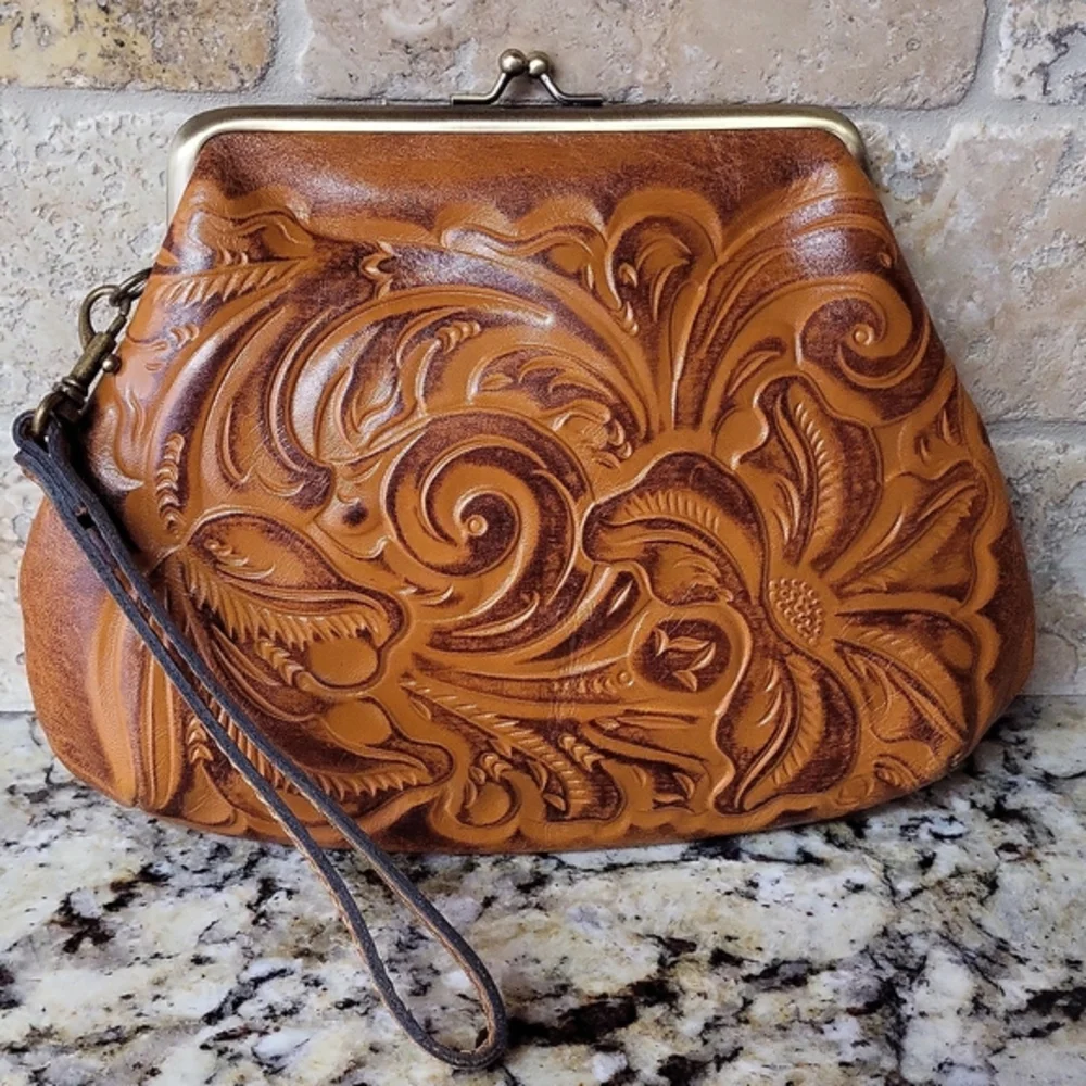 Patricia Nash Burnished Tooled Savena Wristlet
